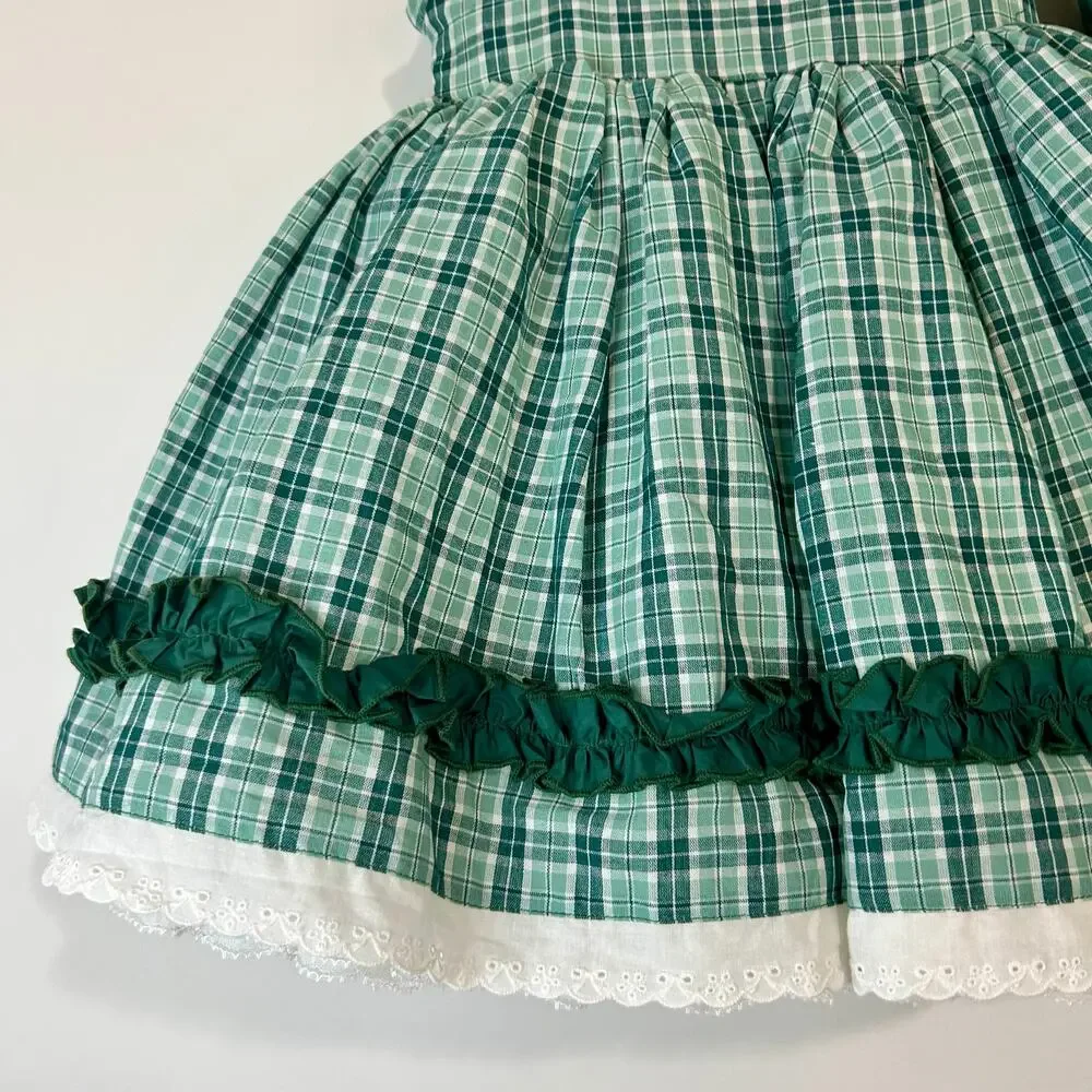 Two Roosters Clothing Girls Homegrown Pettiskirt Dress Green Plaid 5 NWT Flaws